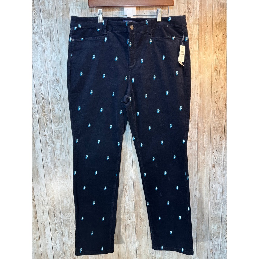 Talbots Women's Corduroy Straight Leg Pants Blue Owl Print‎ Sz 16 NWT MSRP $79
